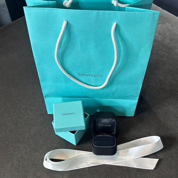 Tiffany & Co. Suede Ring Box with Blue Gift Box Blue Gift Bag and White Ribbon - Picture 1 of 12